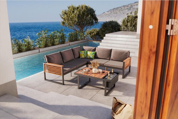 LOUNGE GARNITURA akacija masivno aluminij, jeklo