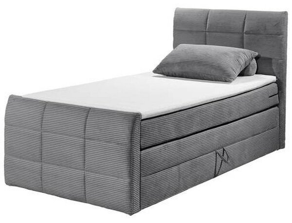 POSTELJA BOXSPRING 100 cm x 200 cm , tekstil, leseni material temno siva