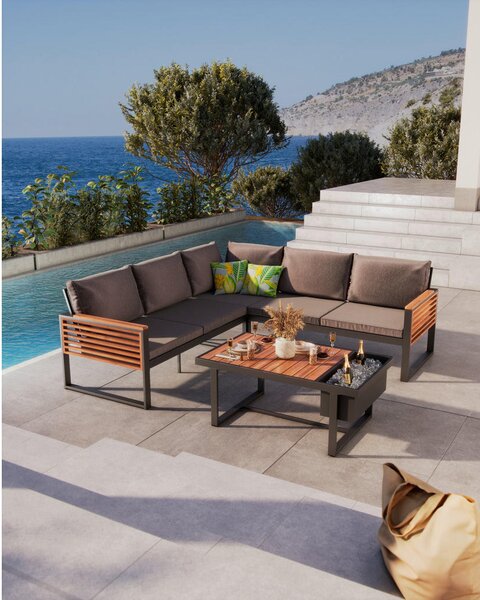LOUNGE GARNITURA akacija masivno aluminij, jeklo