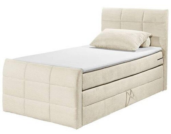 POSTELJA BOXSPRING 100 cm x 200 cm , tekstil, leseni material krem barve