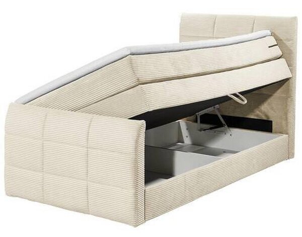 POSTELJA BOXSPRING 100 cm x 200 cm , tekstil, leseni material krem barve
