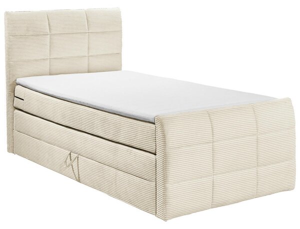 POSTELJA BOXSPRING 100 cm x 200 cm , tekstil, leseni material krem barve