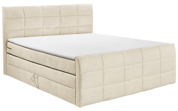 POSTELJA BOXSPRING 180 cm x 200 cm , tekstil, leseni material krem barve
