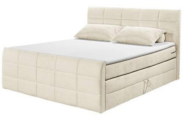 POSTELJA BOXSPRING 180 cm x 200 cm , tekstil, leseni material krem barve