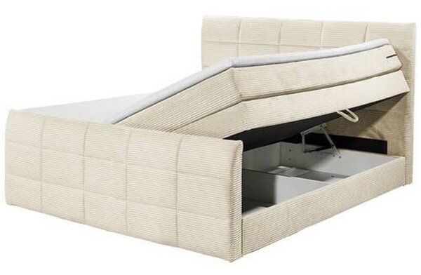 POSTELJA BOXSPRING 180 cm x 200 cm , tekstil, leseni material krem barve