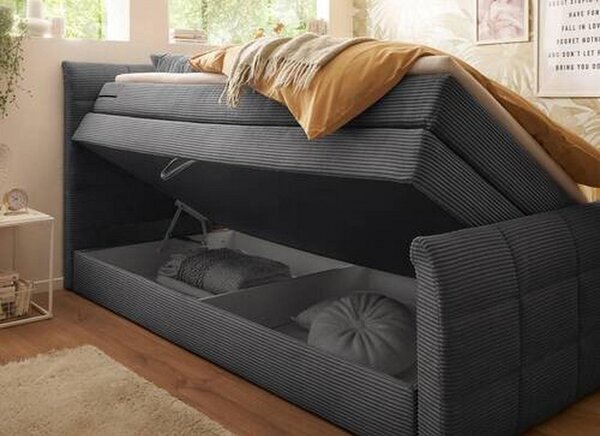 POSTELJA BOXSPRING 100 cm x 200 cm , tekstil, leseni material temno siva