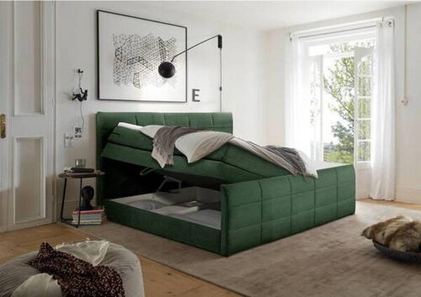 POSTELJA BOXSPRING 180 cm x 200 cm , tekstil, leseni material olivno zelena