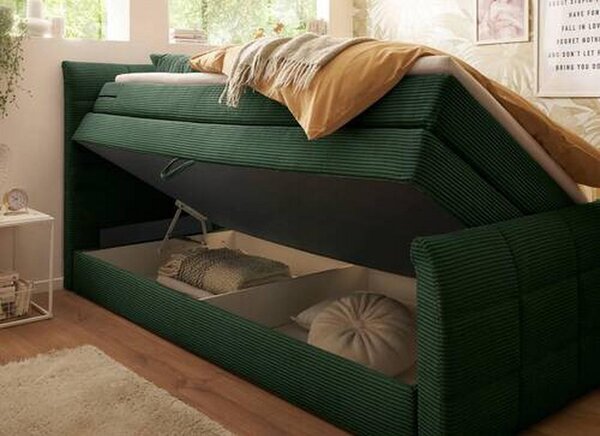 POSTELJA BOXSPRING 100 cm x 200 cm , tekstil, leseni material zelena