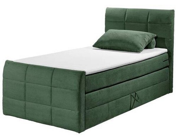 POSTELJA BOXSPRING 100 cm x 200 cm , tekstil, leseni material zelena