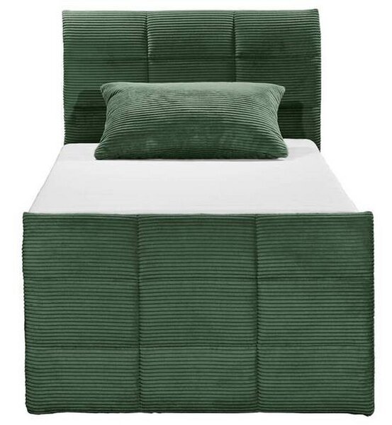 POSTELJA BOXSPRING 100 cm x 200 cm , tekstil, leseni material zelena
