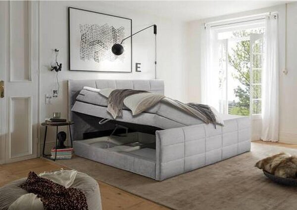 POSTELJA BOXSPRING 183 cm x 200 cm , tekstil, leseni material svetlo siva