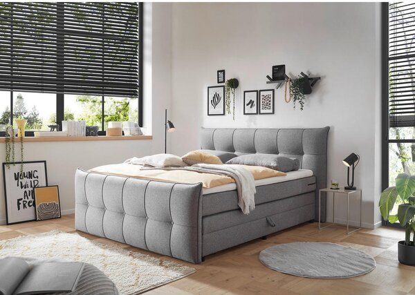 POSTELJA BOXSPRING 160 cm x 200 cm , tekstil, leseni material temno siva