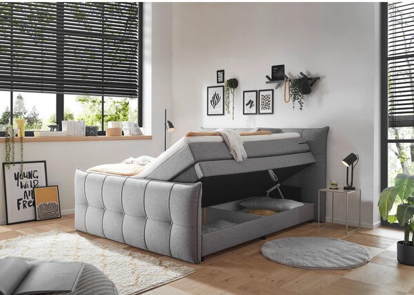 POSTELJA BOXSPRING 160 cm x 200 cm , tekstil, leseni material temno siva