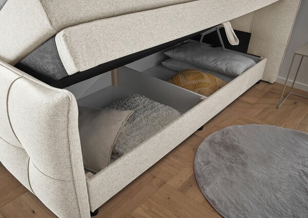 POSTELJA BOXSPRING 160 cm x 200 cm , tekstil, leseni material krem barve