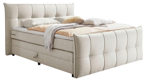 POSTELJA BOXSPRING 160 cm x 200 cm , tekstil, leseni material krem barve