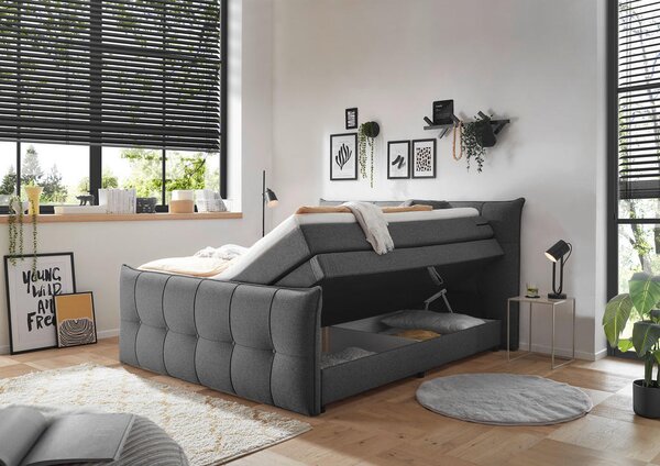 POSTELJA BOXSPRING 180 cm x 200 cm , tekstil, leseni material antracit