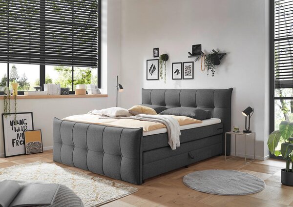 POSTELJA BOXSPRING 180 cm x 200 cm , tekstil, leseni material antracit