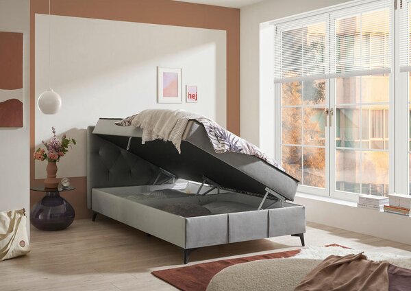 POSTELJA Z VZMETNICO 120 cm x 200 cm , tekstil, leseni material siva