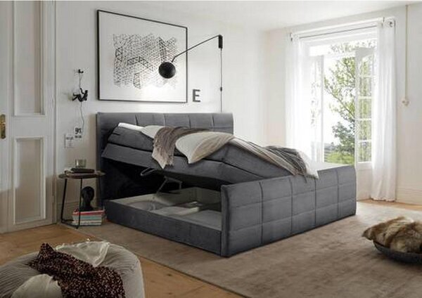 POSTELJA BOXSPRING 180 cm x 200 cm , tekstil, leseni material temno siva