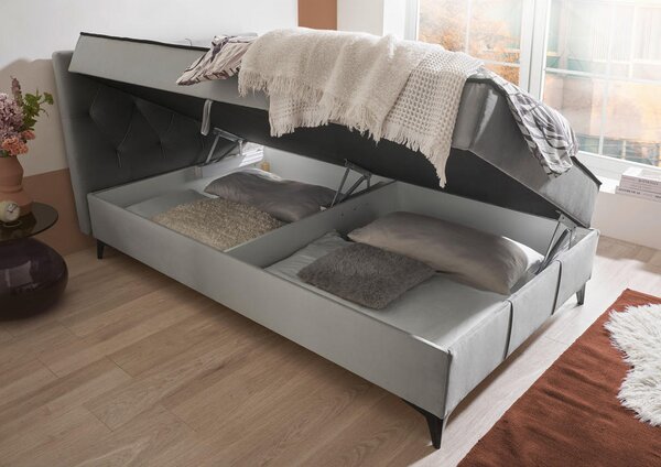 POSTELJA Z VZMETNICO 120 cm x 200 cm , tekstil, leseni material siva
