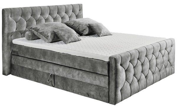 POSTELJA BOXSPRING 180 cm x 200 cm , tekstil, leseni material siva