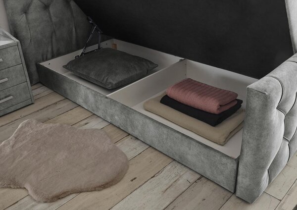 POSTELJA BOXSPRING 180 cm x 200 cm , tekstil, leseni material siva