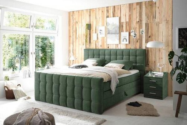 POSTELJA BOXSPRING 180 cm x 200 cm , tekstil, leseni material olivno zelena