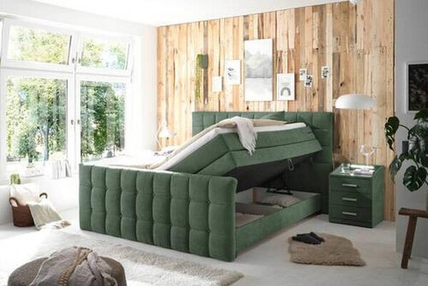 POSTELJA BOXSPRING 180 cm x 200 cm , tekstil, leseni material olivno zelena