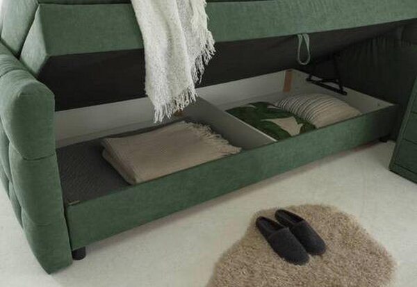 POSTELJA BOXSPRING 180 cm x 200 cm , tekstil, leseni material olivno zelena