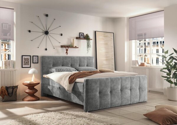 POSTELJA Z VZMETNICO 160 cm x 200 cm , leseni material, tekstil siva