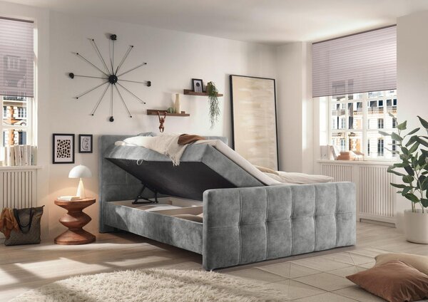 POSTELJA Z VZMETNICO 160 cm x 200 cm , leseni material, tekstil siva