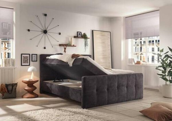 POSTELJA Z VZMETNICO 160 cm x 200 cm , tekstil, leseni material temno rjava
