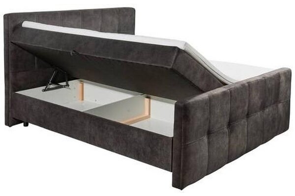 POSTELJA Z VZMETNICO 160 cm x 200 cm , tekstil, leseni material temno rjava