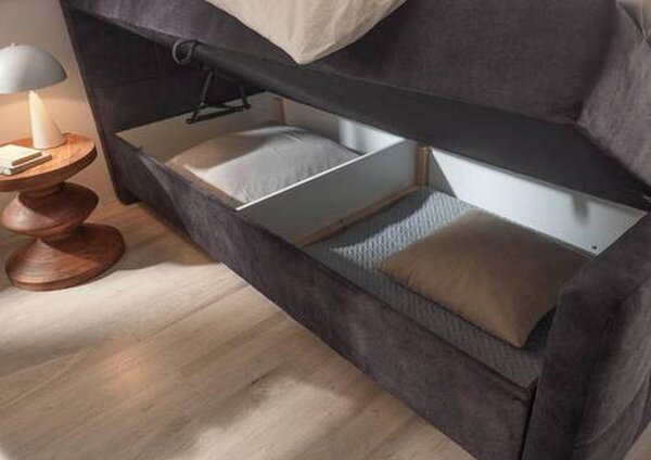 POSTELJA Z VZMETNICO 160 cm x 200 cm , tekstil, leseni material temno rjava