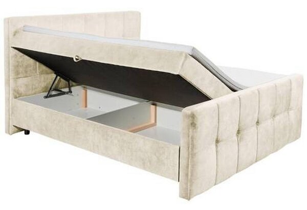 POSTELJA Z VZMETNICO 160 cm x 200 cm , tekstil, leseni material krem barve