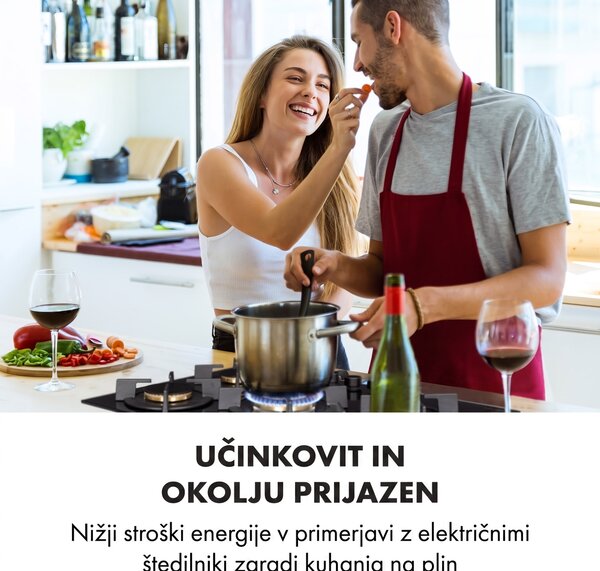 Klarstein Goldflame 5, plinska kuhalna plošča, 5 medeninastih gorilnikov, steklokeramika, črna