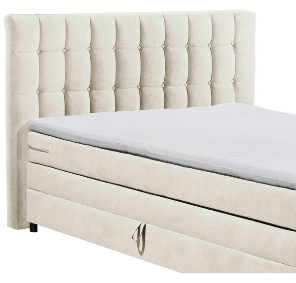POSTELJA BOXSPRING 180 cm x 200 cm , tekstil, leseni material krem barve