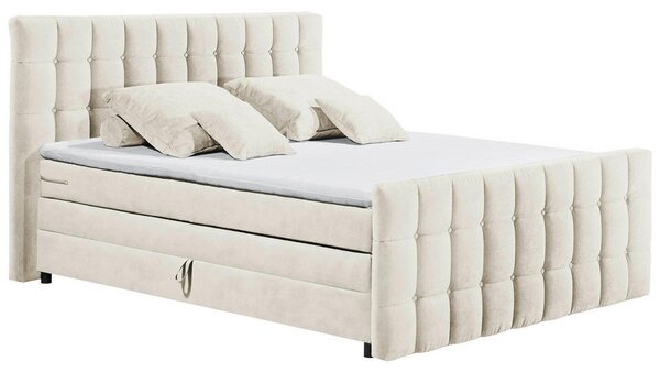 POSTELJA BOXSPRING 180 cm x 200 cm , tekstil, leseni material krem barve
