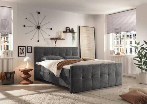 POSTELJA Z VZMETNICO 160 cm x 200 cm , tekstil, leseni material antracit