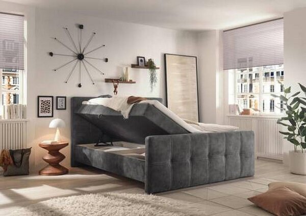 POSTELJA Z VZMETNICO 160 cm x 200 cm , tekstil, leseni material antracit