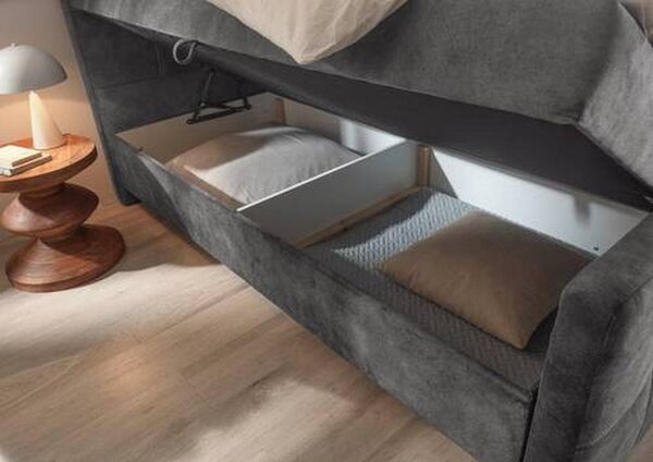 POSTELJA Z VZMETNICO 160 cm x 200 cm , tekstil, leseni material antracit