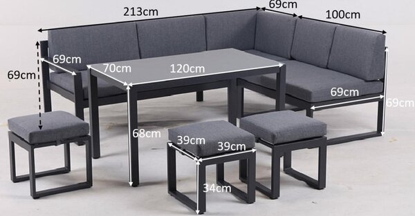 JEDILNA LOUNGE GARNITURA tkanina aluminij, jeklo