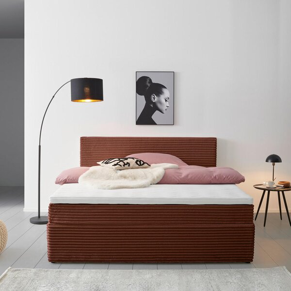 POSTELJA Z VZMETNICO 180 cm x 200 cm , tekstil opečnato rjava