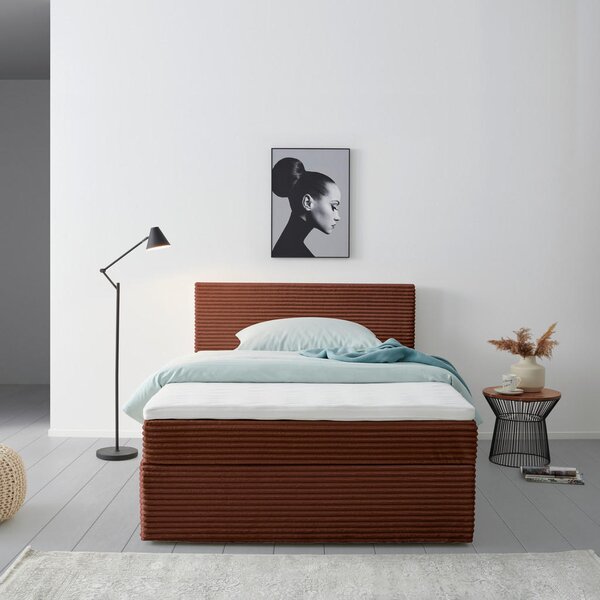 POSTELJA Z VZMETNICO 140 cm x 200 cm , tekstil opečnato rjava