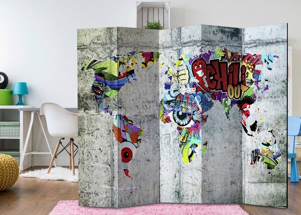 Artgeist Paravan Graffiti World I, 5-Delni, Dvostranski