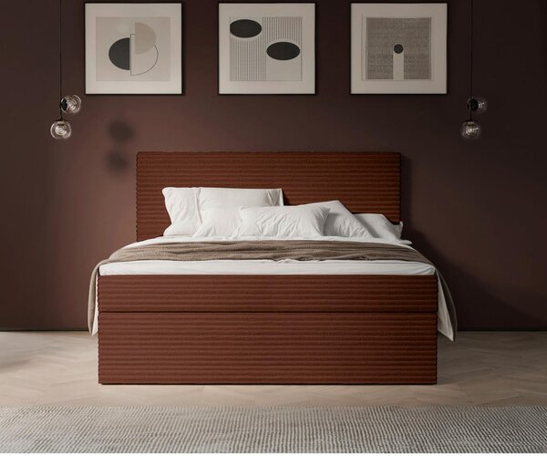 POSTELJA Z VZMETNICO 140 cm x 200 cm , tekstil opečnato rjava