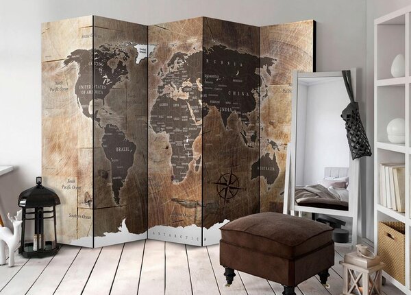 Artgeist Paravan Map On The Wood I, 5-Delni, Dvostranski