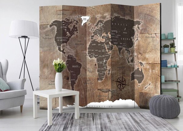 Artgeist Paravan Map On The Wood I, 5-Delni, Dvostranski