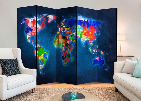 Artgeist Paravan Colorful Map I, 5-Delni, Dvostranski