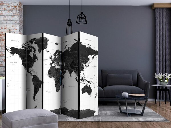 Artgeist Paravan Black And White Map I, 5-Delni, Dvostranski